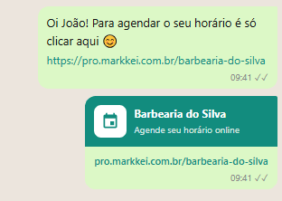 Link de agendamento da cabeleireira chegando no WhatsApp da cliente